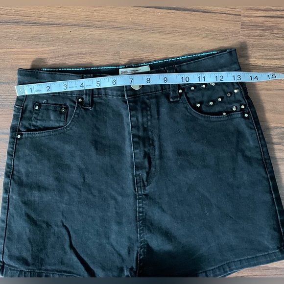 Black High Waist Denim Shorts with Silver Accents - Picture 6 of 7